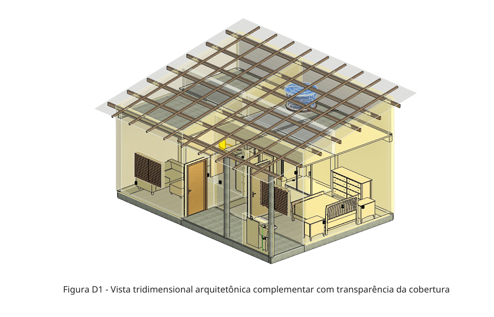 Vista 3D arquitetônica em Revit com cobertura transparente
